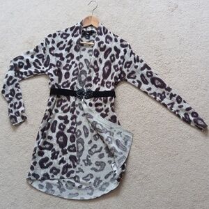 Ptp19" H&M Gray and Black Animal Print Open Front Long Cardigan